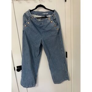 Lands End Sailor Jeans Womens Wide Leg Crop Denim Blue Button Front Size 16W